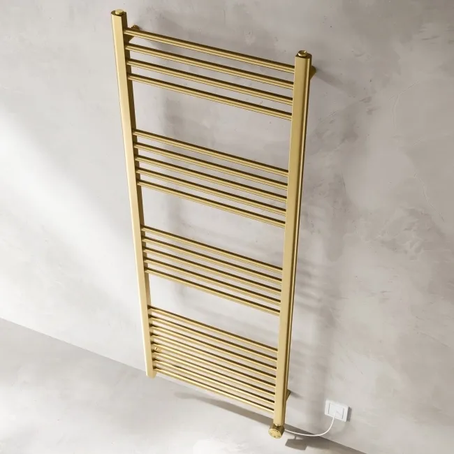 Barcelona Electric Brushed Brass Straight Heated Towel Rail 1600x600mm