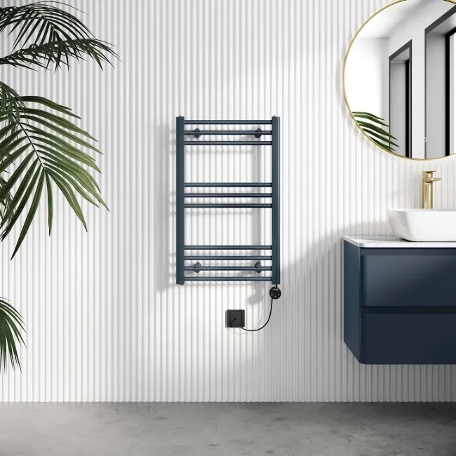 Barcelona Electric Inky Blue Straight Heated Towel Rail 800x500mm