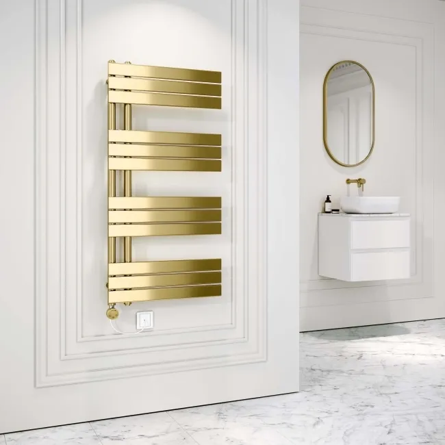 Seville Electric Brushed Brass Designer Flat Panel Heated Towel Rail 1200x600mm