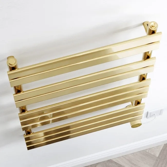 Santorini Electric Brushed Brass Flat Panel Heated Towel Rail 1000x600mm