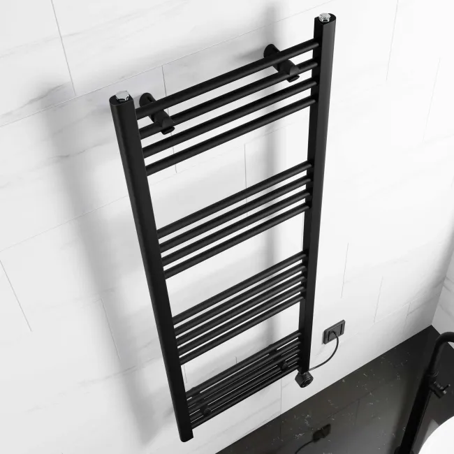 Barcelona Electric Matt Black Straight Heated Towel Rail 1400x500mm
