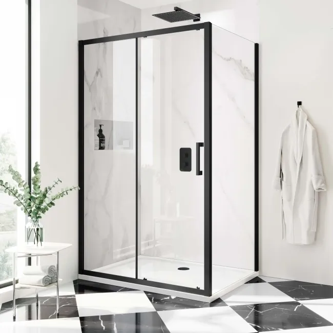 Hamburg Matt Black Easy Clean 8mm Sliding Shower Enclosure 1200x800mm - Easy Fix