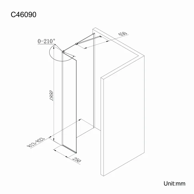 Copenhagen Easy Clean 8mm Wet Room Shower Glass 800mm & 250mm Pivotal Return Panel