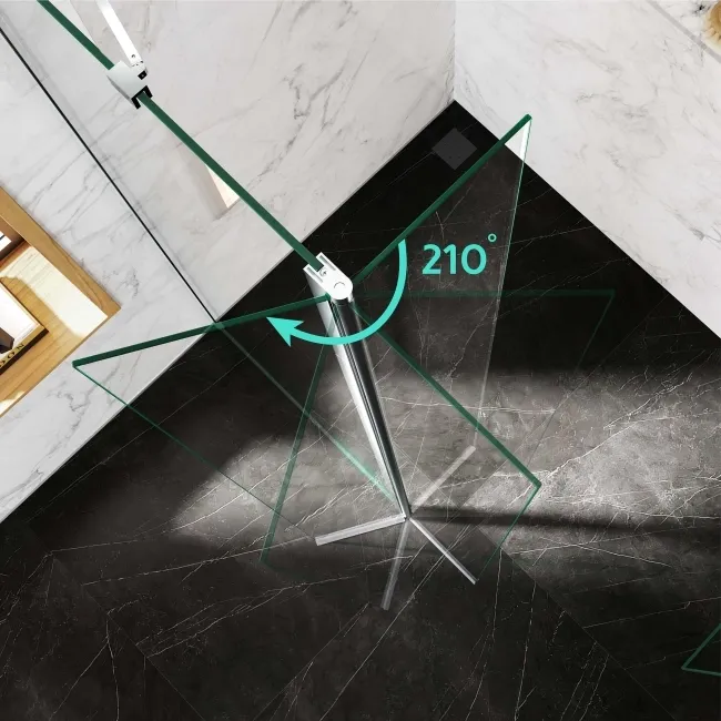 Copenhagen Easy Clean 8mm Wet Room Shower Glass 1200mm & 250mm Pivotal Return Panel