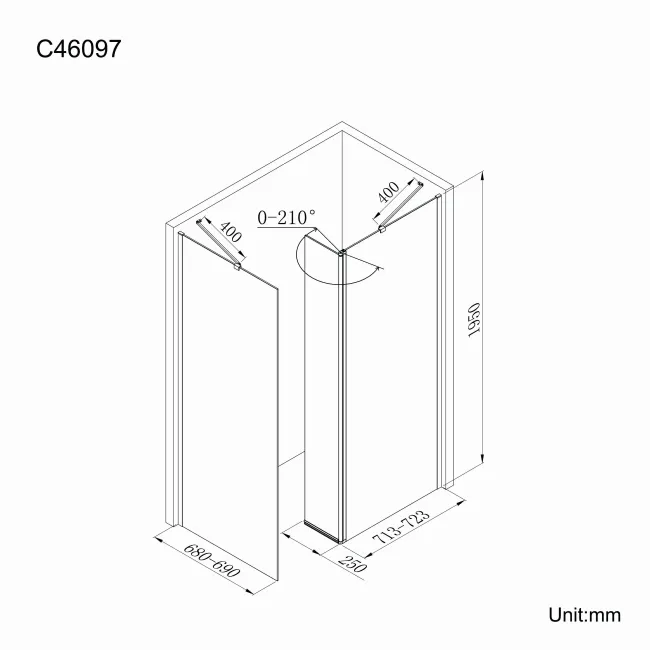 Copenhagen Easy Clean 8mm Walk In Shower Enclosure 700mm & 700mm Glass with Pivotal Return Panel