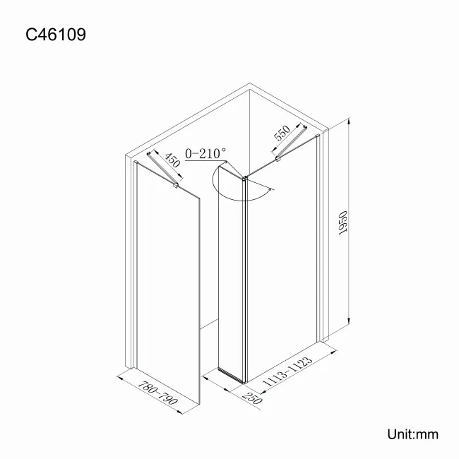 Copenhagen Easy Clean 8mm Walk In Shower Enclosure 1100mm & 800mm Glass with Pivotal Return Panel