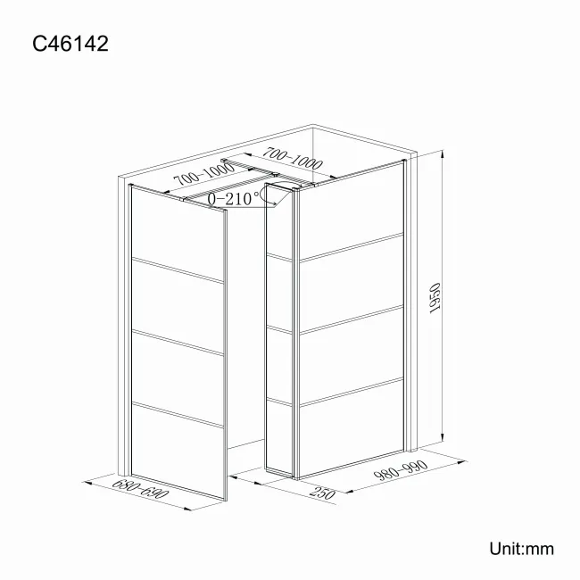 Munich Matt Black Grid 8mm Walk In Shower Enclosure 1000mm & 700mm Glass with Pivotal Return Panel