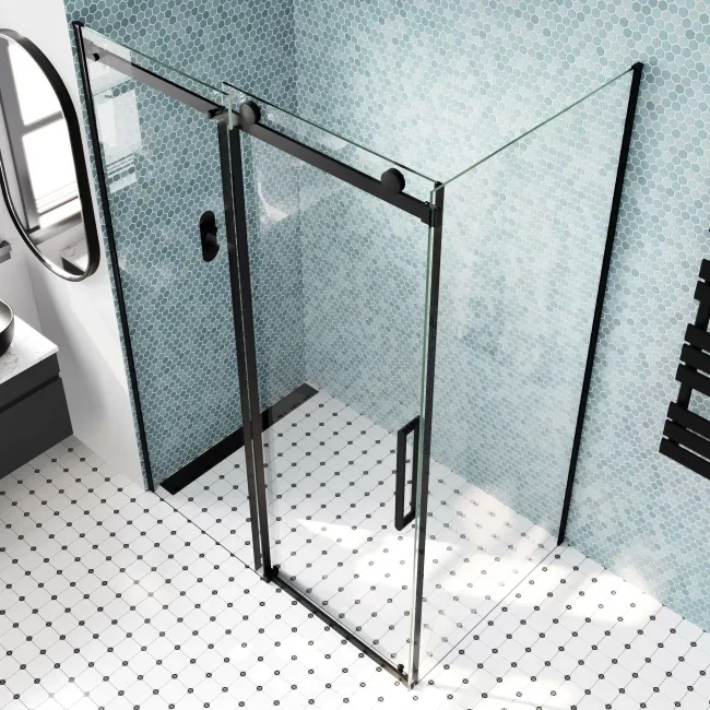 Oslo Matt Black Premium Easy Clean 8mm Sliding Shower Enclosure 1400x800mm