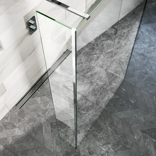 Copenhagen Easy Clean 8mm Walk Through Wet Room Shower Glass Panel 1400mm & 250mm Return Panel