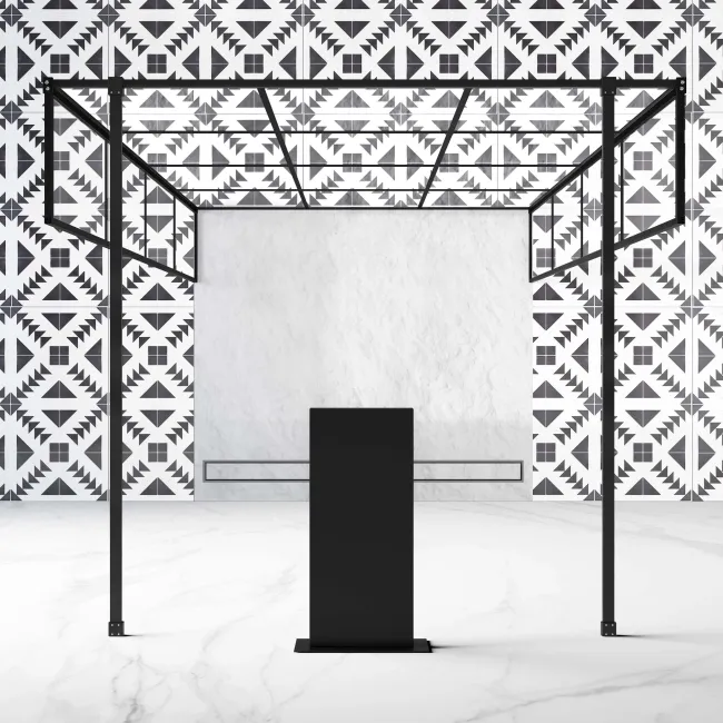 Munich Matt Black Grid 8mm Walk Through Wet Room Shower Glass Panel 1400mm & 250mm Return Panel