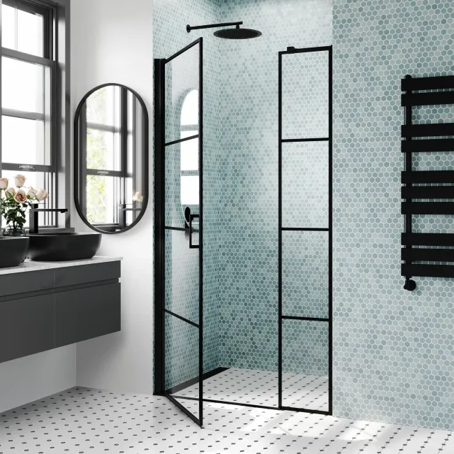 Toulon Matt Black Easy Clean 6mm Pivot Shower Door 1000mm