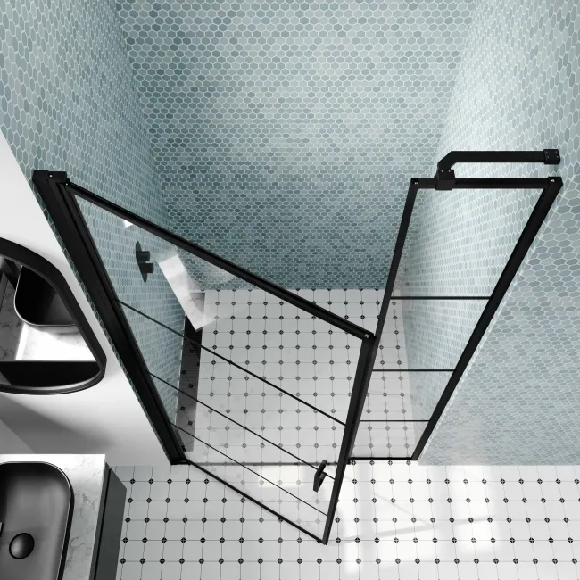 Toulon Matt Black Easy Clean 6mm Pivot Shower Door 1100mm