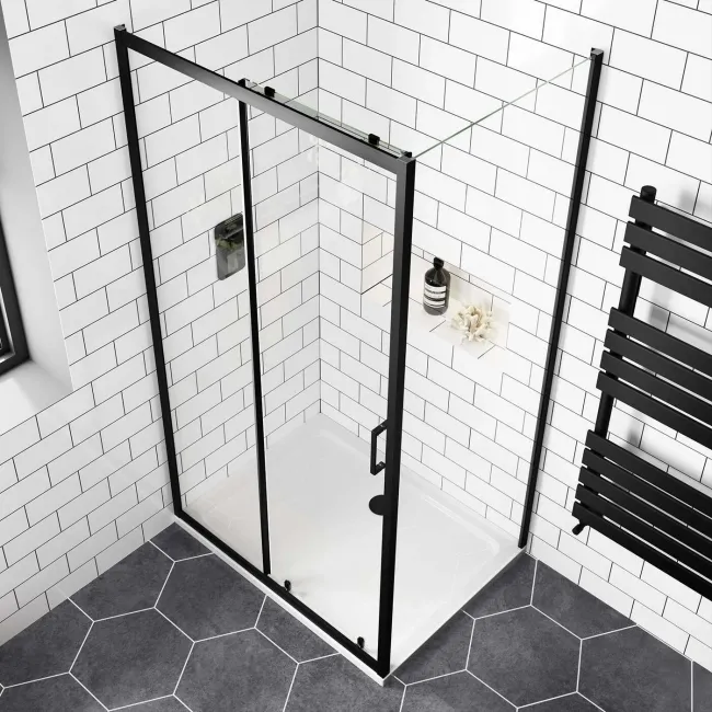 London Matt Black 6mm Sliding Shower Enclosure 1000x700mm