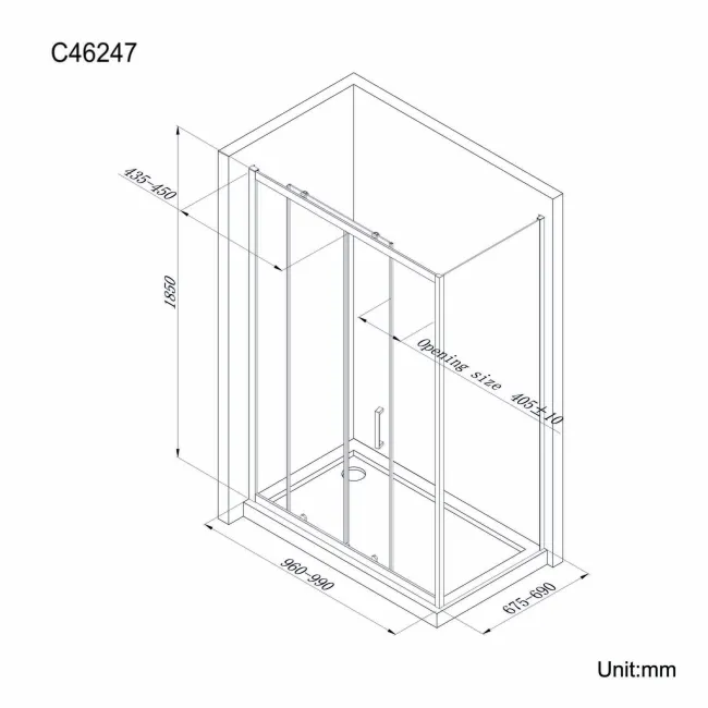 London Matt Black 6mm Sliding Shower Enclosure 1000x700mm