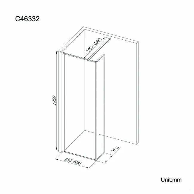 Munich Brushed Brass Framed 8mm Wet Room Shower Glass 700mm & 250mm Return Panel
