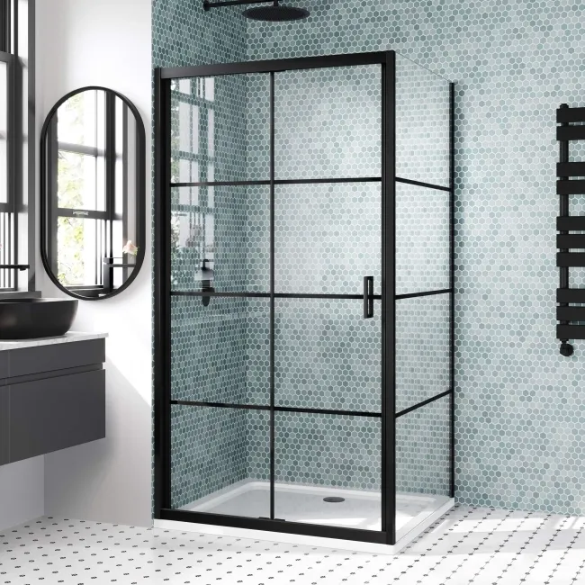 London Matt Black Grid 6mm Bifold Shower Enclosure 1000x700mm