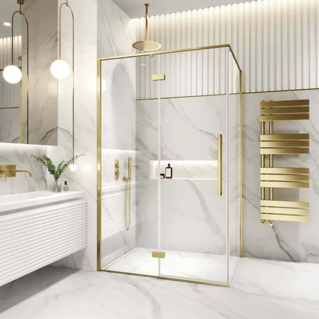 Helsinki Brushed Brass Premium Easy Clean 8mm Hinged Shower Enclosure 1200x800mm