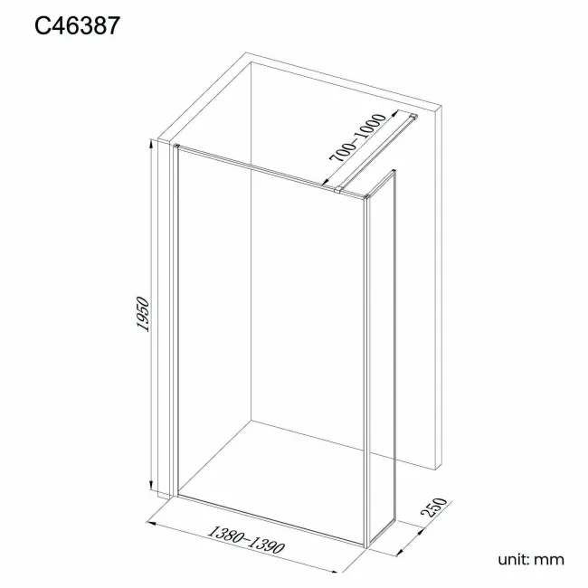 Munich Matt Black Framed 8mm Wet Room Shower Glass 1400mm & 250mm Return Panel