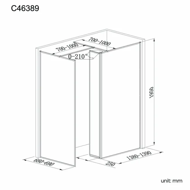 Munich Matt Black Framed 8mm Walk In Shower Enclosure 1400mm & 700mm Glass with Pivotal Return Panel