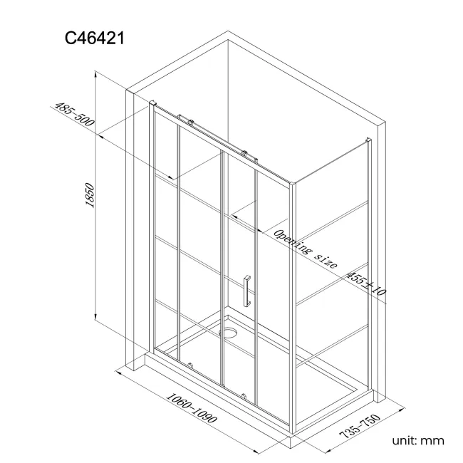 London Matt Black Grid 6mm Sliding Shower Enclosure 1100x760mm