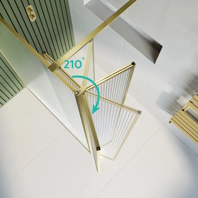 Munich Fluted Effect Brushed Brass 8mm Wet Room Shower Glass 1200mm & 250mm Pivotal Return Panel