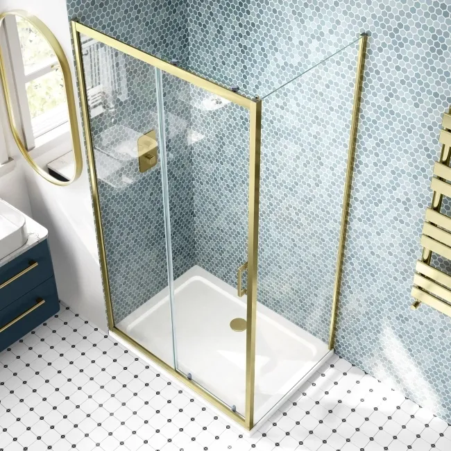 London Brushed Brass 6mm Sliding Shower Enclosure 1000x700mm