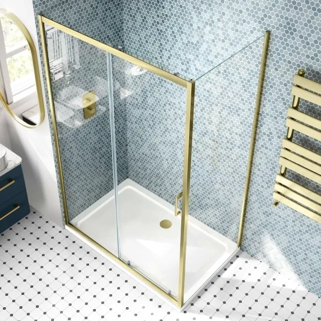 London Brushed Brass 6mm Sliding Shower Enclosure 1200x700mm