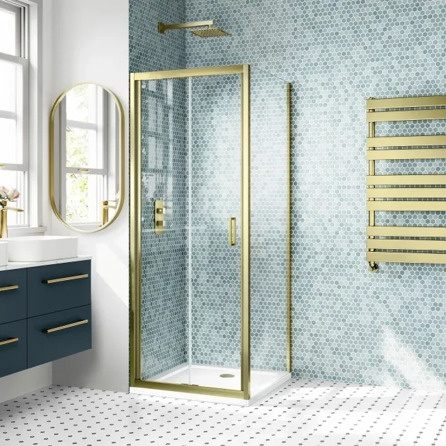 London Brushed Brass 6mm Bifold Shower Enclosure 800x800mm