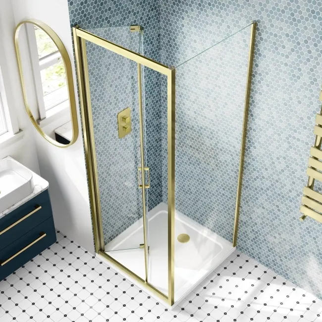 London Brushed Brass 6mm Bifold Shower Enclosure 800x800mm