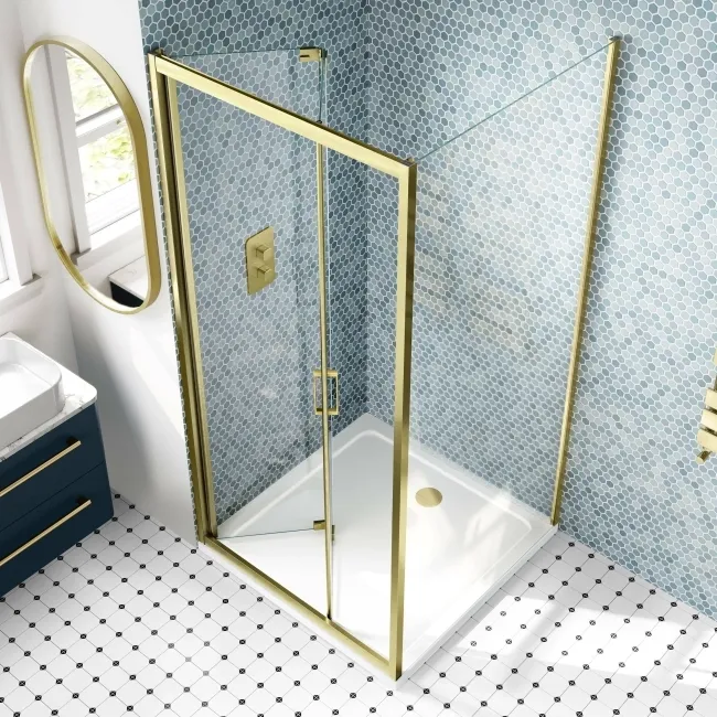 London Brushed Brass 6mm Bifold Shower Enclosure 900x900mm