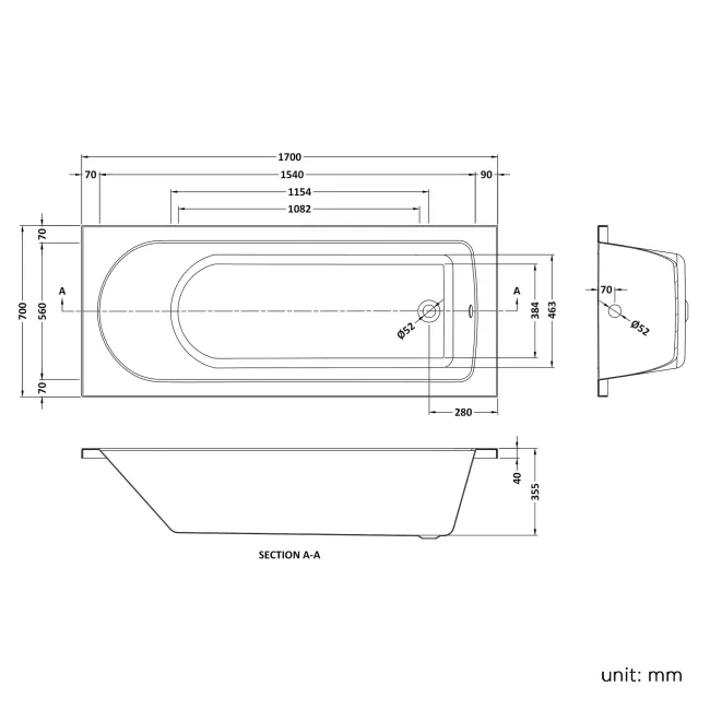 Stafford  1700x700 Round Single Ended bath