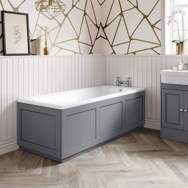 Traditional Fog Grey Wooden Bath Panel Pack 1700x680mm