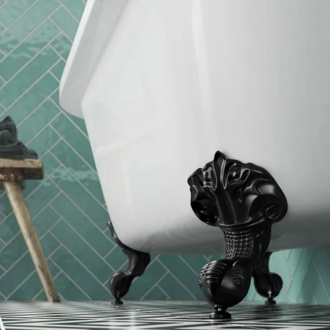 Harrow 1700mm Back To Wall Roll Top Bath - Black Ball Feet