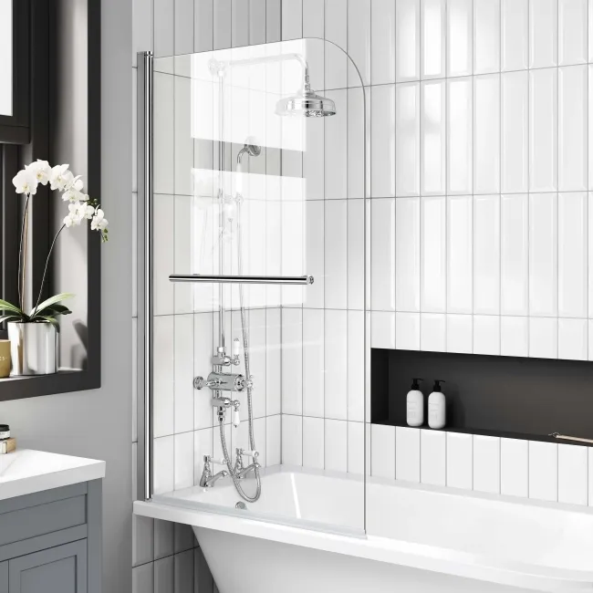 Abingdon 1500mm Roll Top Shower Bath - Chrome Claw Feet & 6mm Easy Clean Screen With Rail