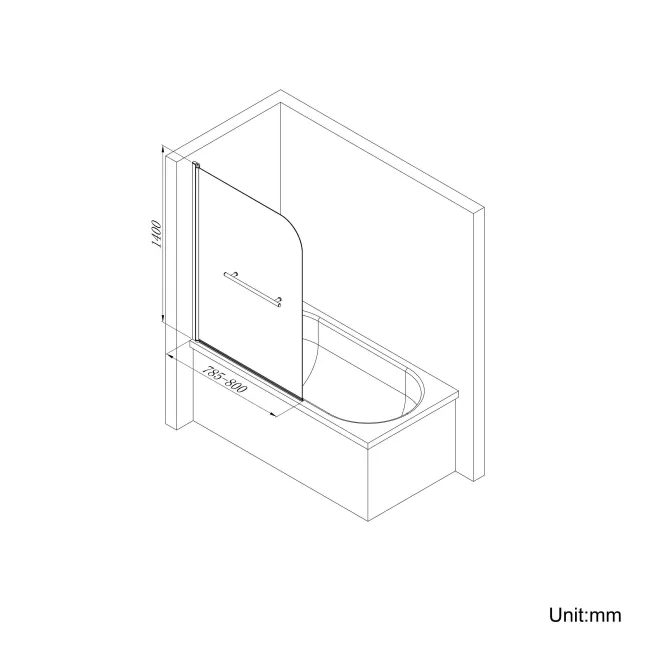 Stafford 1400x700 Round Shower Bath & 6mm Easy Clean Screen with Rail