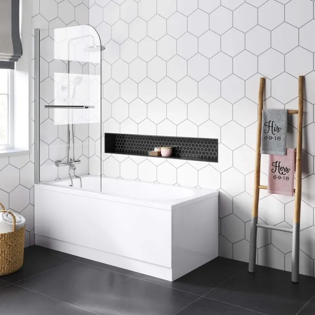 Stafford 1500x700 Round Shower Bath & 6mm Easy Clean Screen with Rail