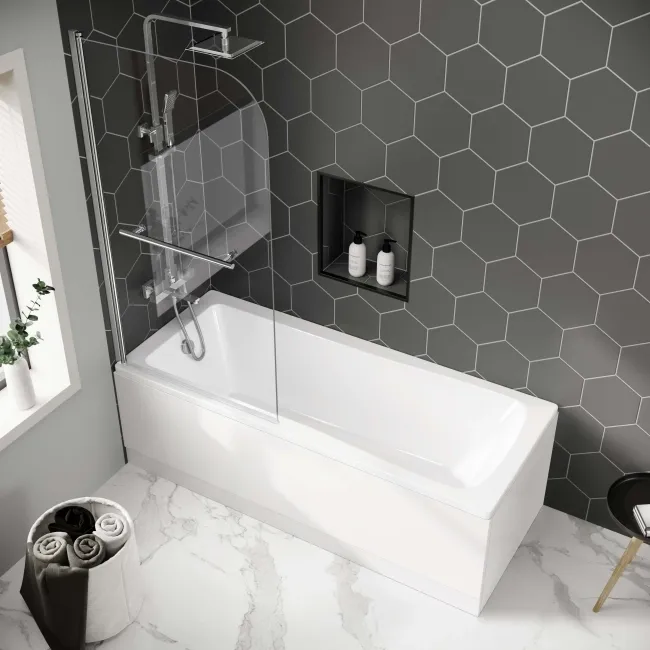 Hereford 1700x700 Square Shower Bath & 6mm Easy Clean Screen with Rail