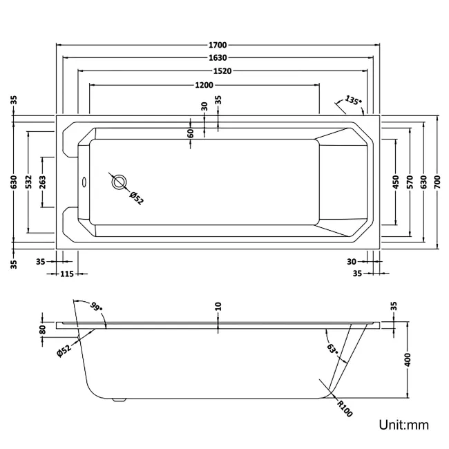 Warwick 1700x700 Traditional Shower Bath & 6mm Easy Clean Screen with Rail