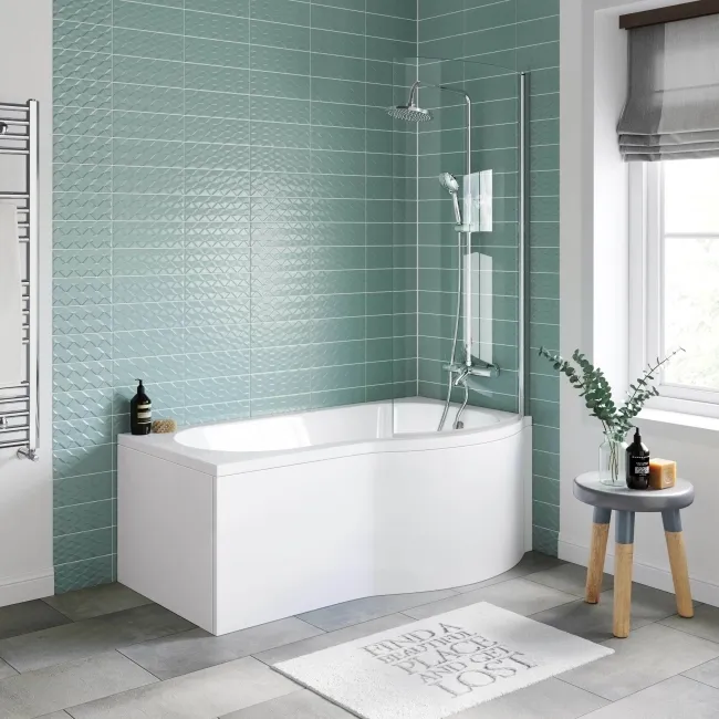 P Shaped 1500 Shower Bath with Front Panel & 4mm Screen - Right Handed