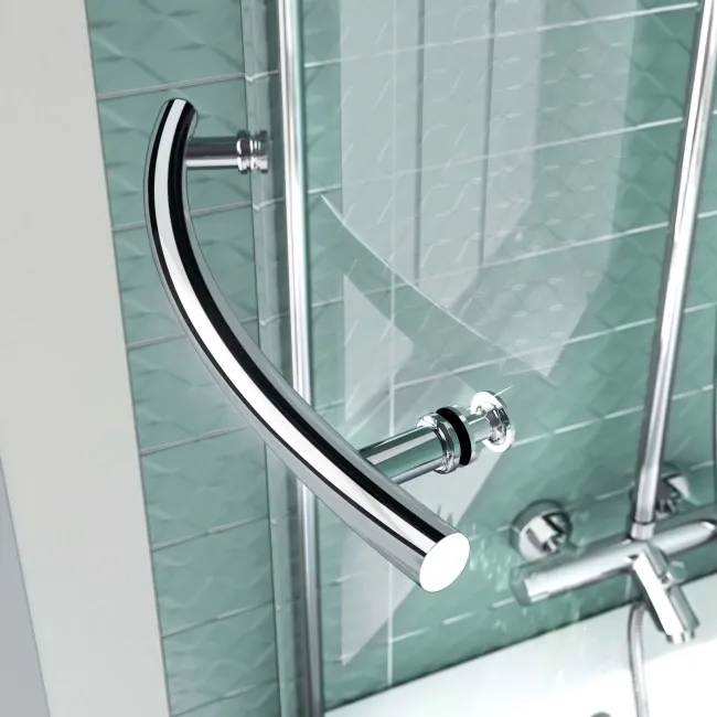 P Shaped 1500 Shower Bath with Front Panel & 4mm Screen with Rail - Left Handed