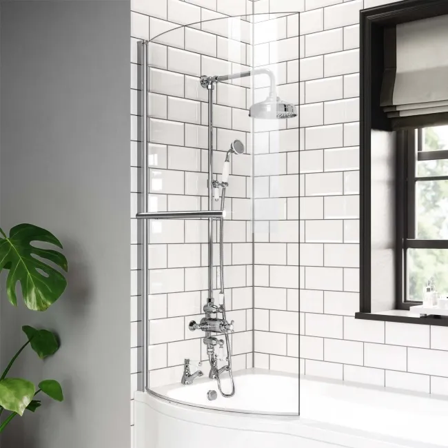 P Shaped 1700 Shower Bath with Front Panel & 6mm Easy Clean Screen with Rail - Left Handed