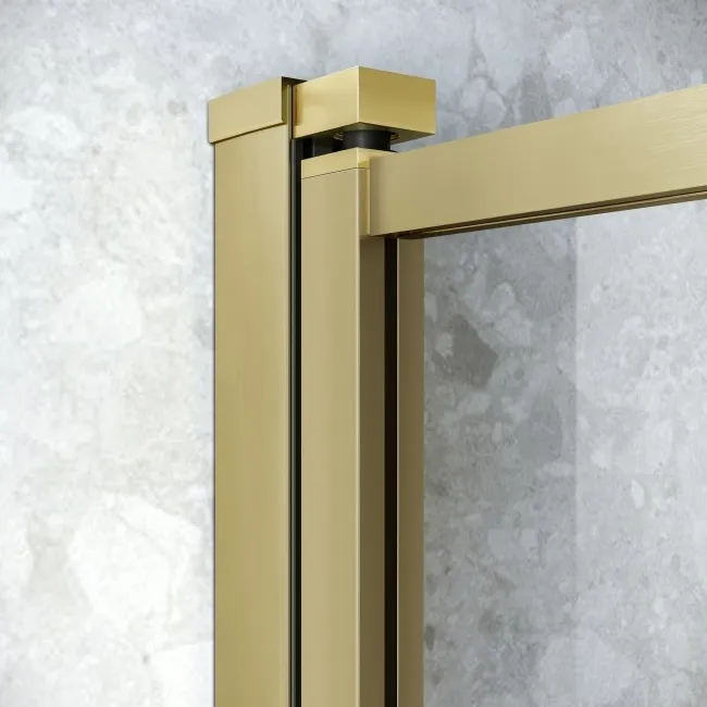 Dover 1600x750 Keyhole Shower Bath & 6mm Easy Clean Brushed Brass Framed Bath Screen