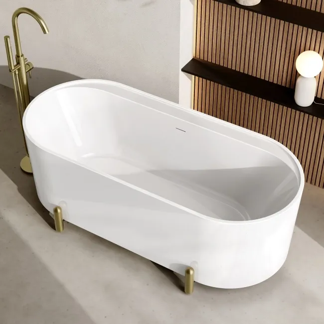 Shore 1700 Gloss White Freestanding Bath - Gold Feet