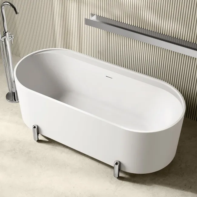 Shore 1700 Matt White Freestanding Bath - Chrome Feet