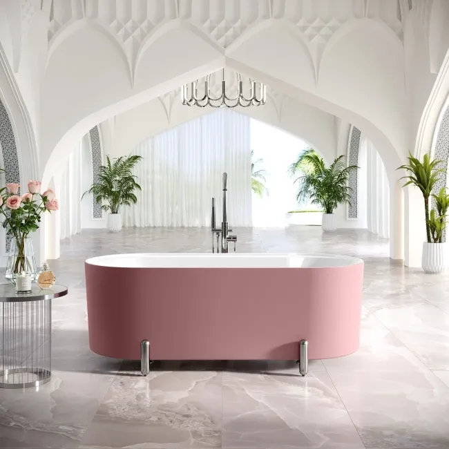 Shore 1700 Matt Pink Freestanding Bath - Chrome Feet