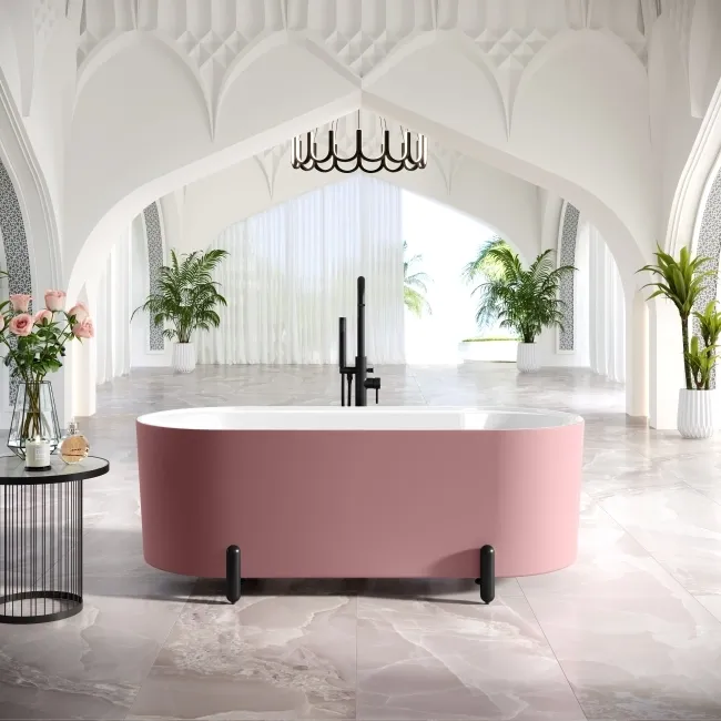 Shore 1700 Matt Pink Freestanding Bath - Matt Black Feet