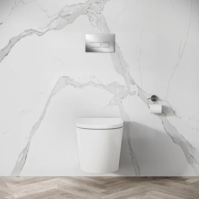 Idaho Pneumatic Wall Hung Toilet Frame and Concealed Cistern with Chrome Flush Plate - Square Buttons