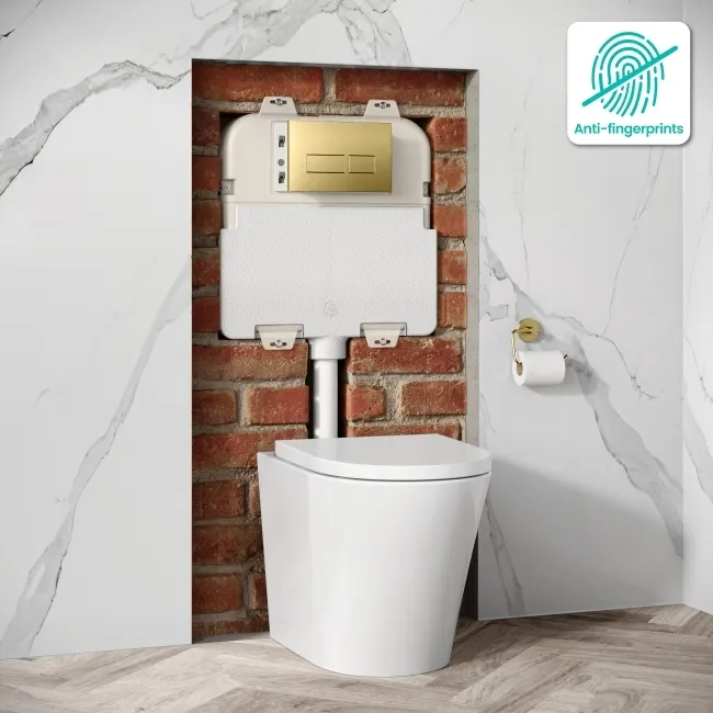 Idaho Pneumatic Concealed Cistern with Brushed Brass Flush Plate - Square Buttons