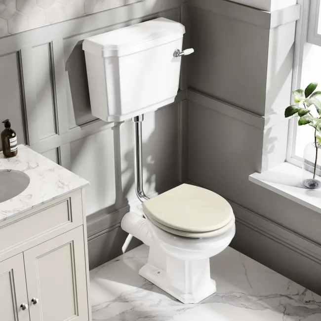 Hudson Traditional Toilet With Low-Level Cistern and Chalk White Wooden Seat