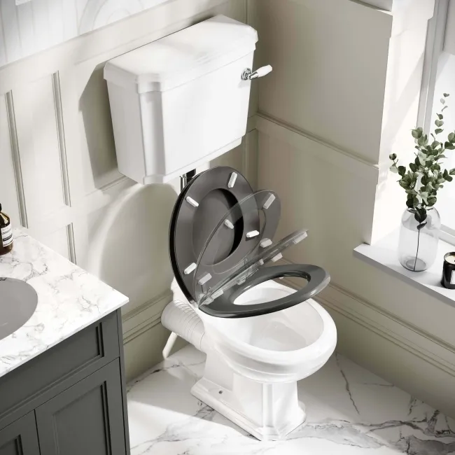 Hudson Traditional Toilet With Low-Level Cistern and Graphite Grey Wooden Seat